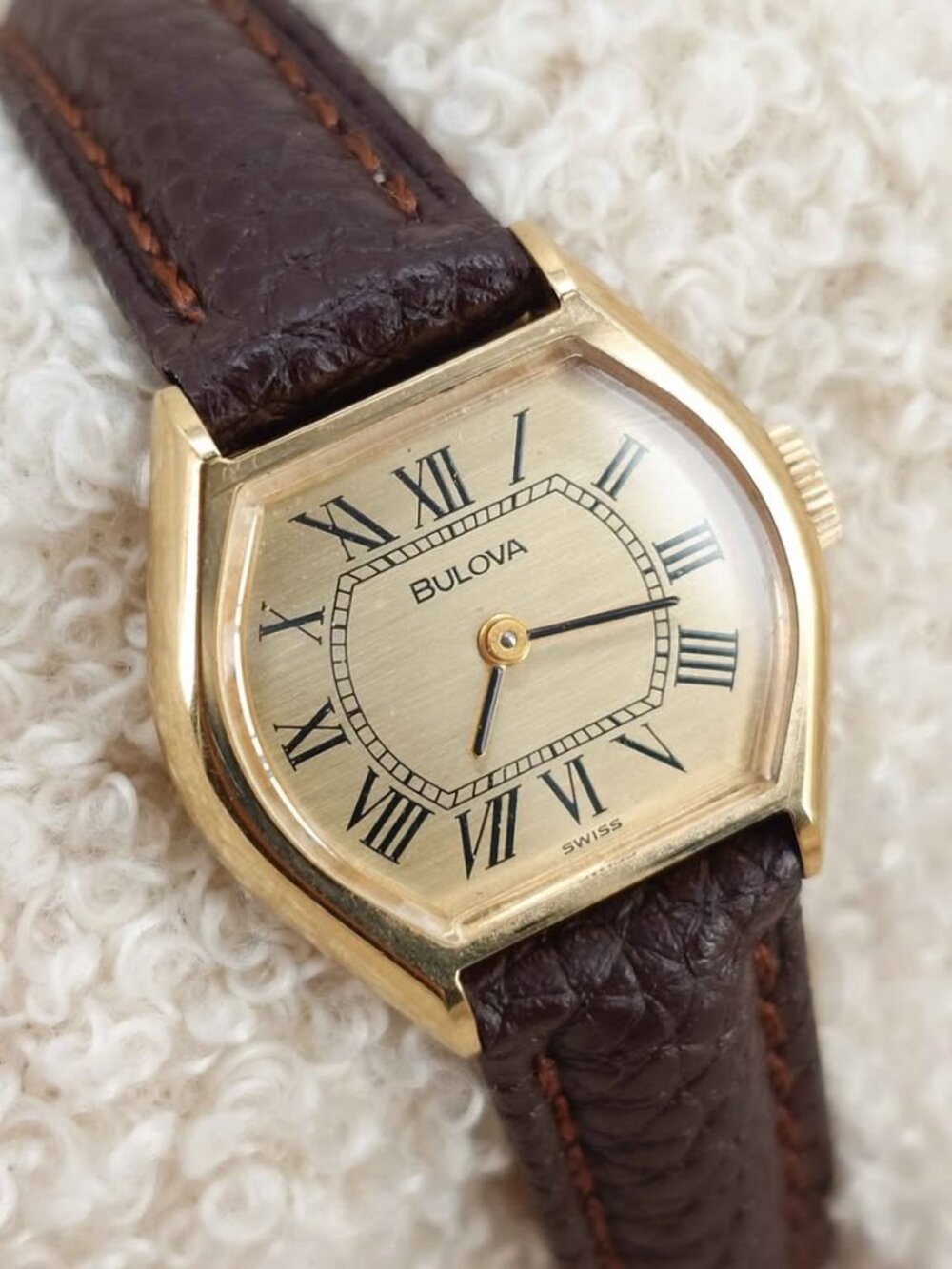Bulova Womens Manual Watch 1978 Gold TV Roman 23mm Swiss Made Working